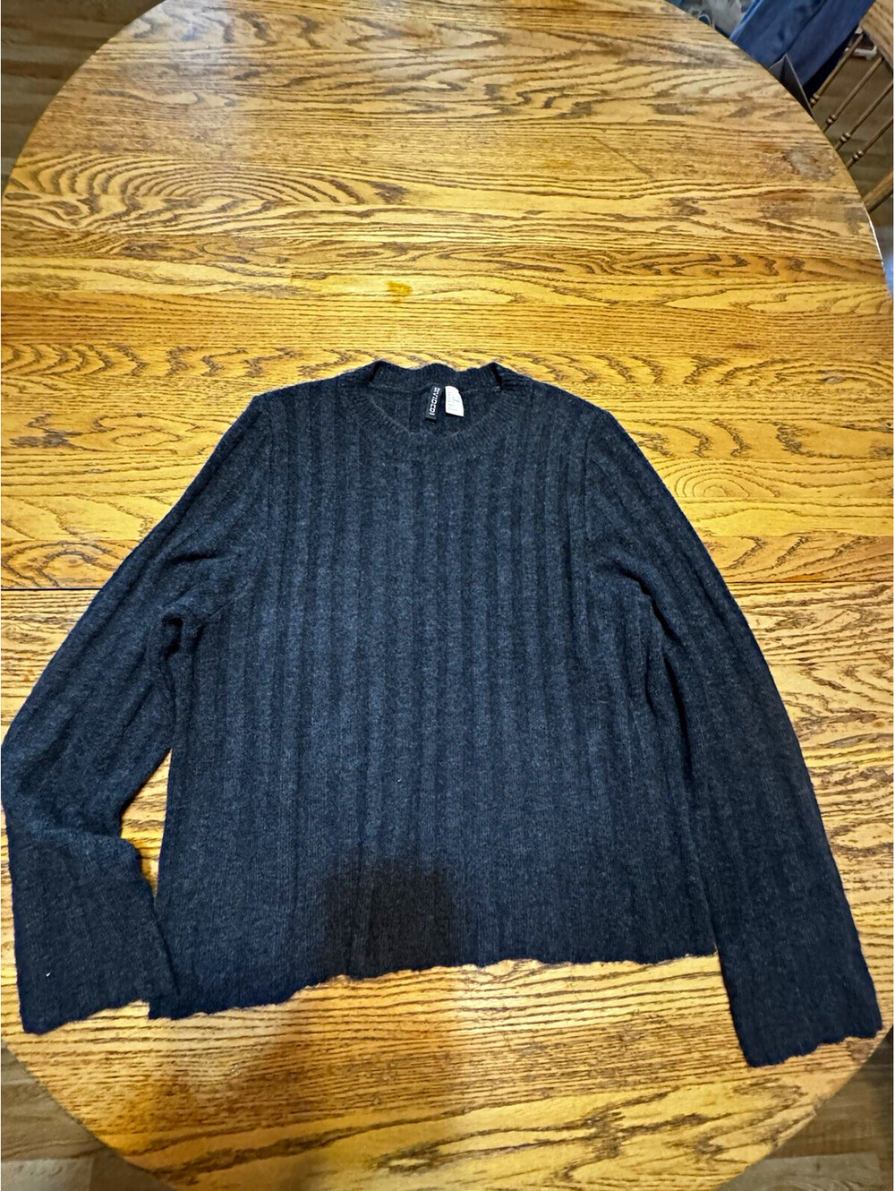 H&M Womens L Gray Ribbed Knit Crew Neck Long Sleeve Pullover Sweater Wool
